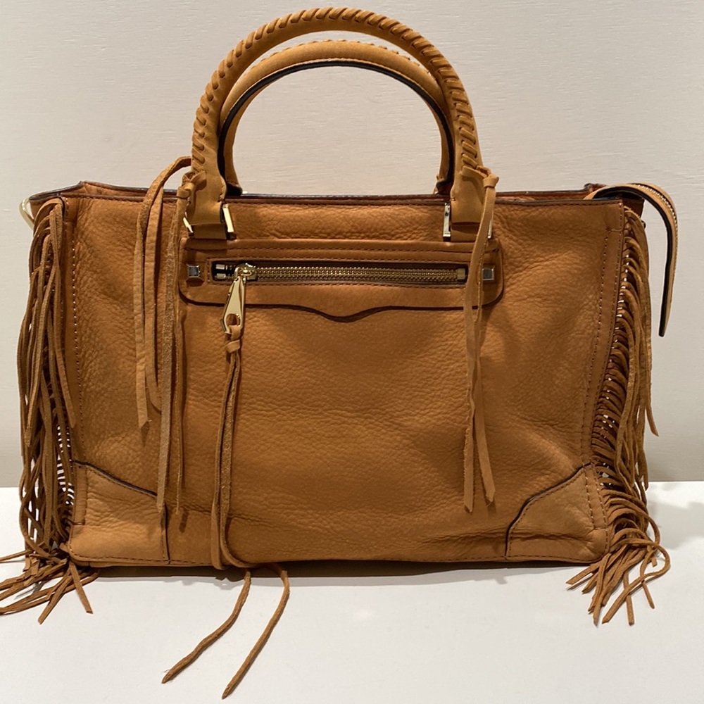 REBECCA MINKOFF “Regan” Tan Nubuck Fringed Leather Satchel - Picture 3 of 16